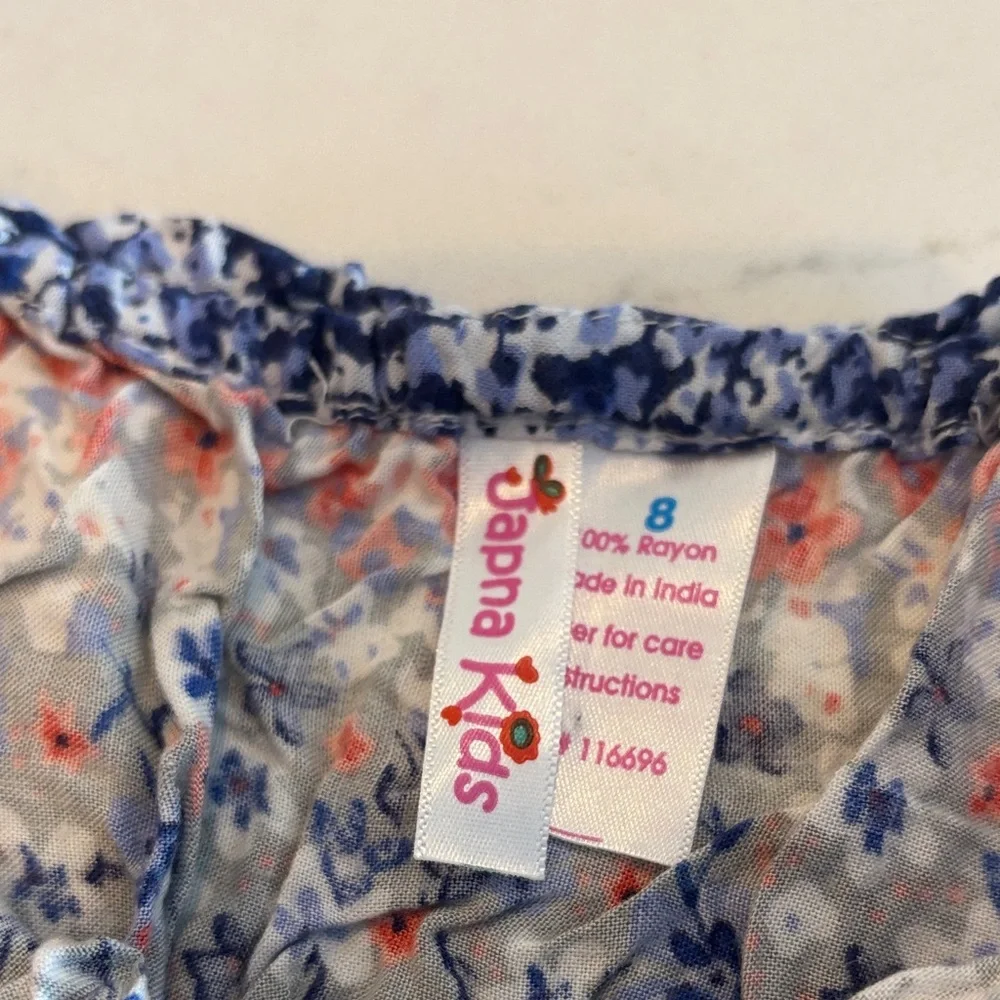 Chic Kids Off-Shoulder Romper in Blue and Red
